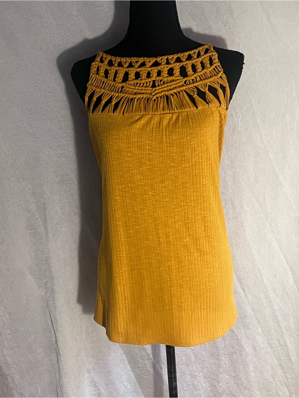 Maurices Mustard Yellow Crochet Yoke Tank Top